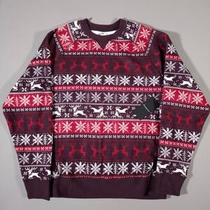 Fabletics Sweatshirt Mens Large Burgundy Fair Isle Holiday Reindeer Snowflake L